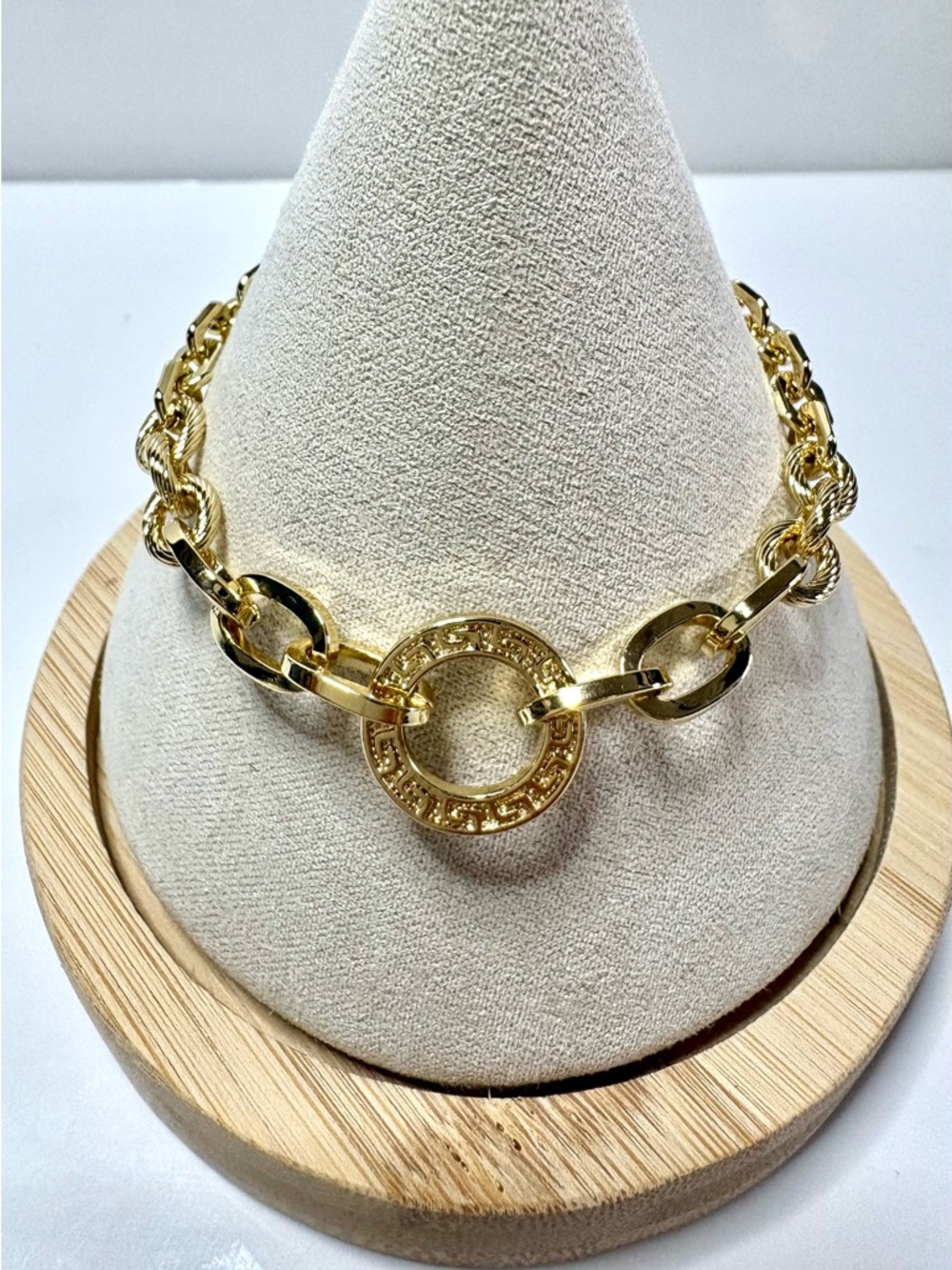 14k Gold Filled Greek Inspired Link Circle Statement Bracelet.